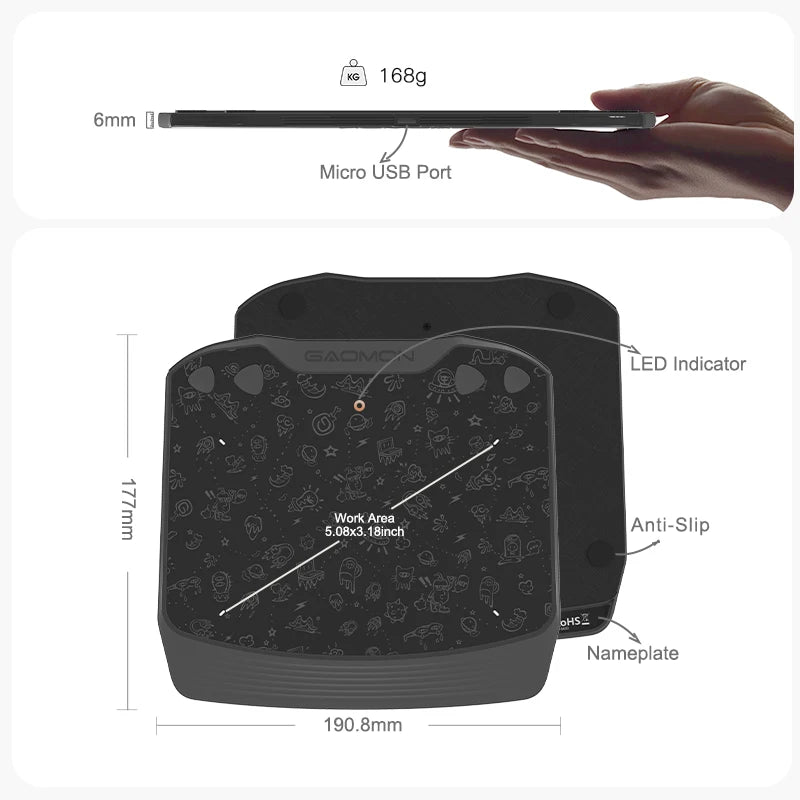 GAOMON S630 Drawing Graphic Tablet 8192 Levels Battery-Free Pen for Digital writing Painting/OSU Game Play